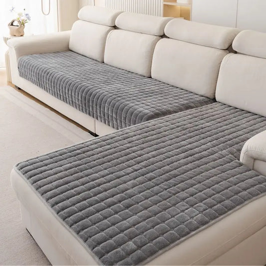 Plush plaid sofa cushion non-slip four seasons universal living room sofa cover simple modern thickened velvet cushion towel