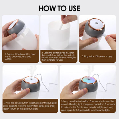 Mini LED Humidifier & Aroma Diffuser – 7 Color Ambient Light, USB, 320ml
