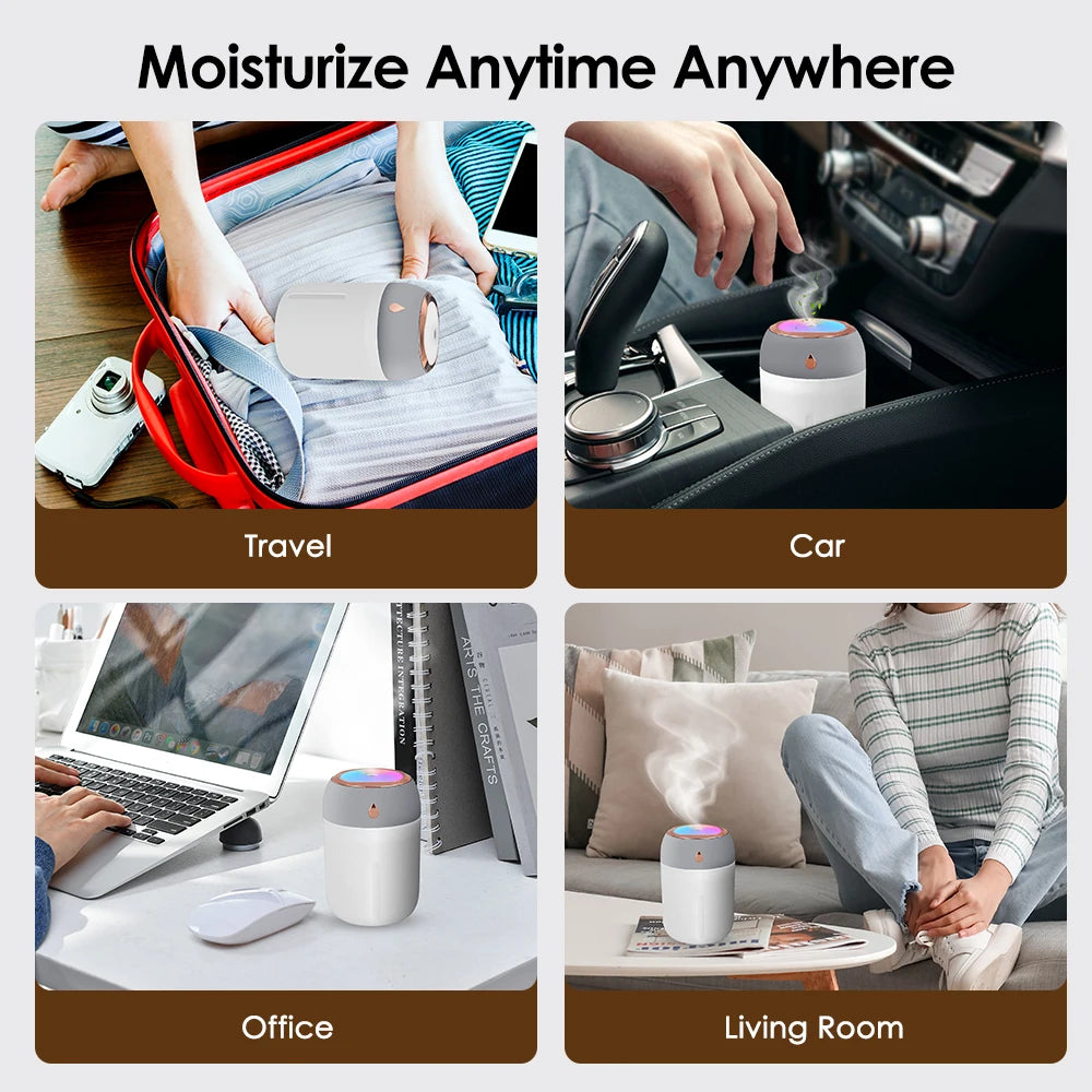 Mini LED Humidifier & Aroma Diffuser – 7 Color Ambient Light, USB, 320ml