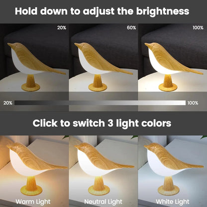 Bird Table Lamp – Touch Control, 3-Level Dimmable, Cordless & Rechargeable