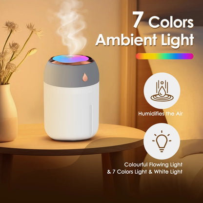 Mini LED Humidifier & Aroma Diffuser – 7 Color Ambient Light, USB, 320ml
